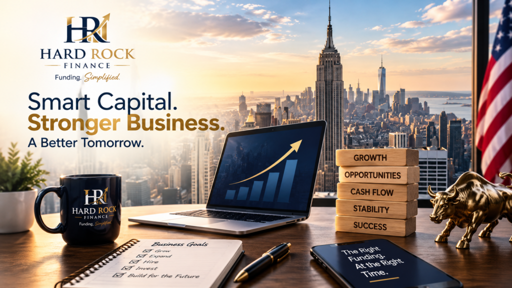 A professional business funding image by Hard Rock Financial Group showcasing smart capital planning, cash flow management, and funding solutions for businesses in New York to support long-term growth and financial stability.